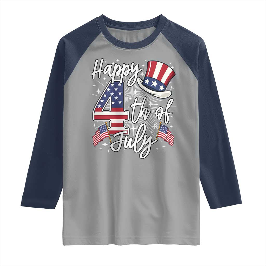 Happy 4th Of July Raglan Shirt Patriotic American Flag USA TS10 Sport Gray Navy Print Your Wear