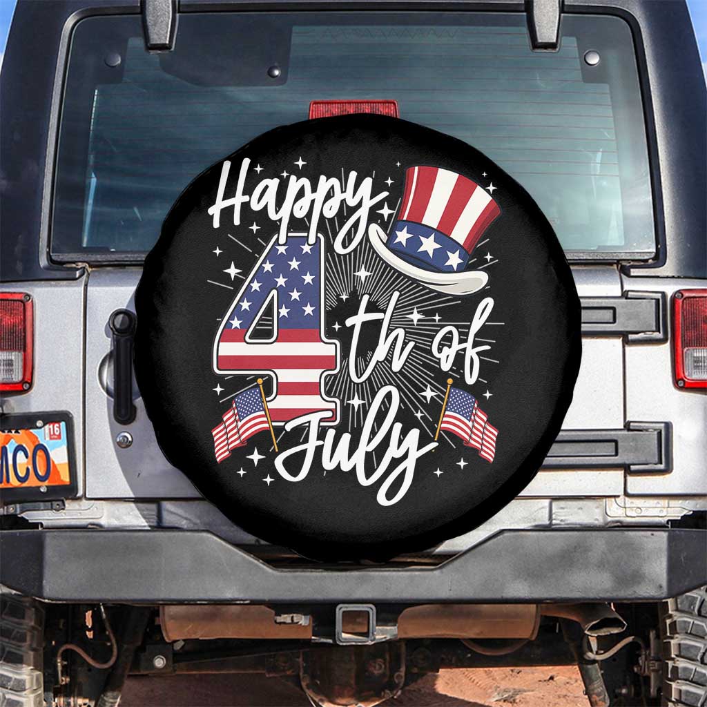 Happy 4th Of July Spare Tire Cover Patriotic American Flag USA TS10 No hole Black Print Your Wear