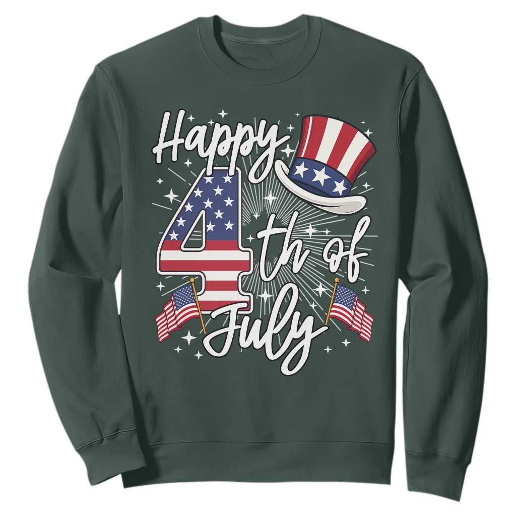 Happy 4th Of July Sweatshirt Patriotic American Flag USA TS10 Dark Forest Green Print Your Wear