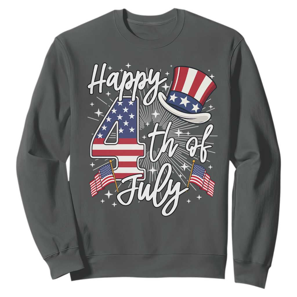 Happy 4th Of July Sweatshirt Patriotic American Flag USA TS10 Dark Heather Print Your Wear