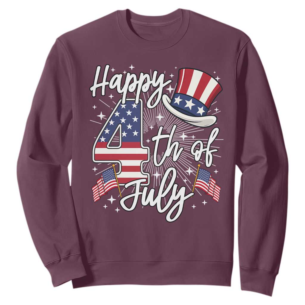 Happy 4th Of July Sweatshirt Patriotic American Flag USA TS10 Maroon Print Your Wear