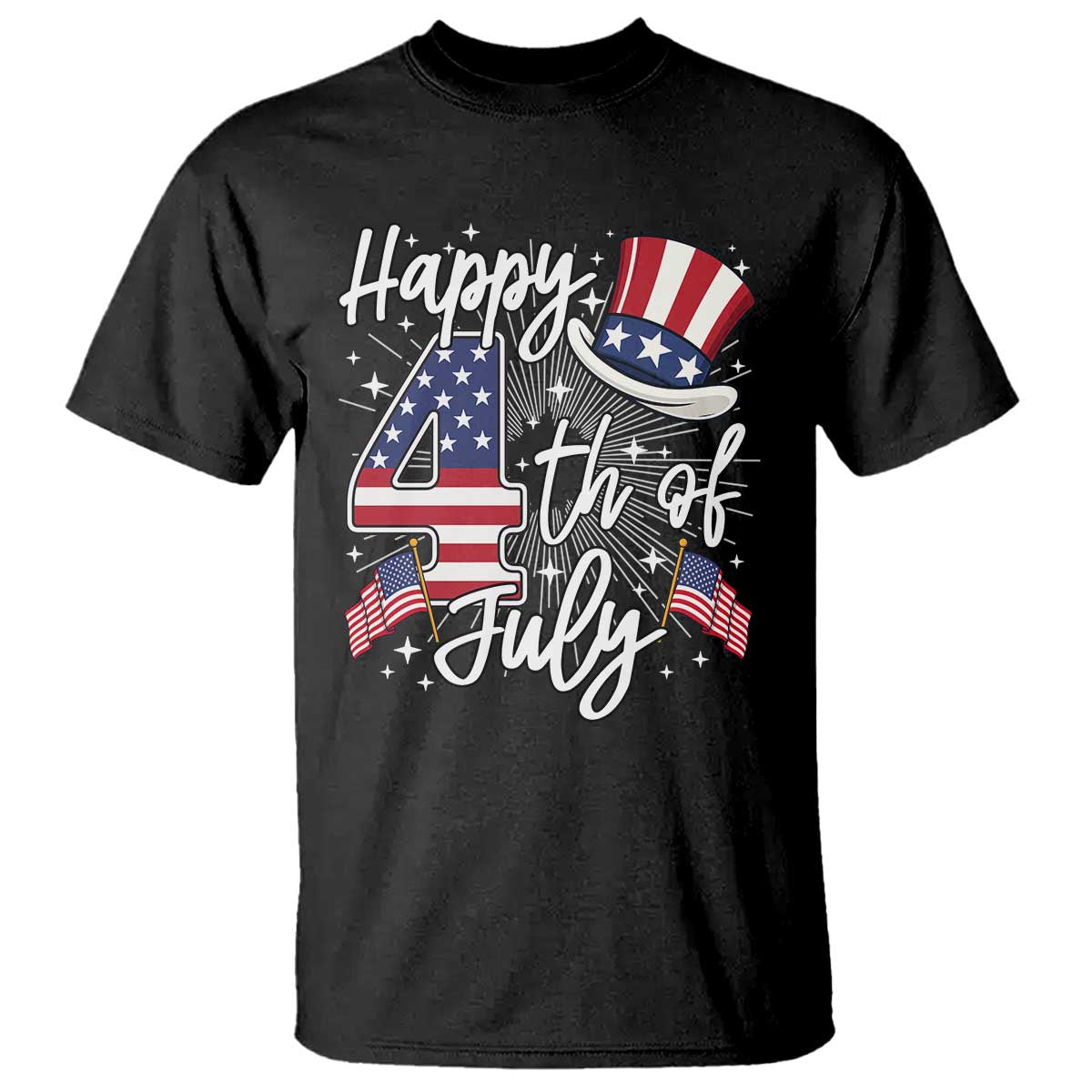 Happy 4th Of July T Shirt Patriotic American Flag USA TS10 Black Print Your Wear