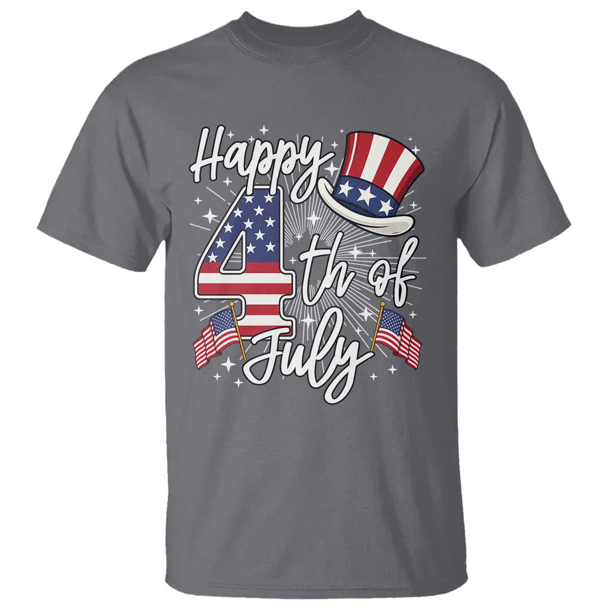 Happy 4th Of July T Shirt Patriotic American Flag USA TS10 Charcoal Print Your Wear