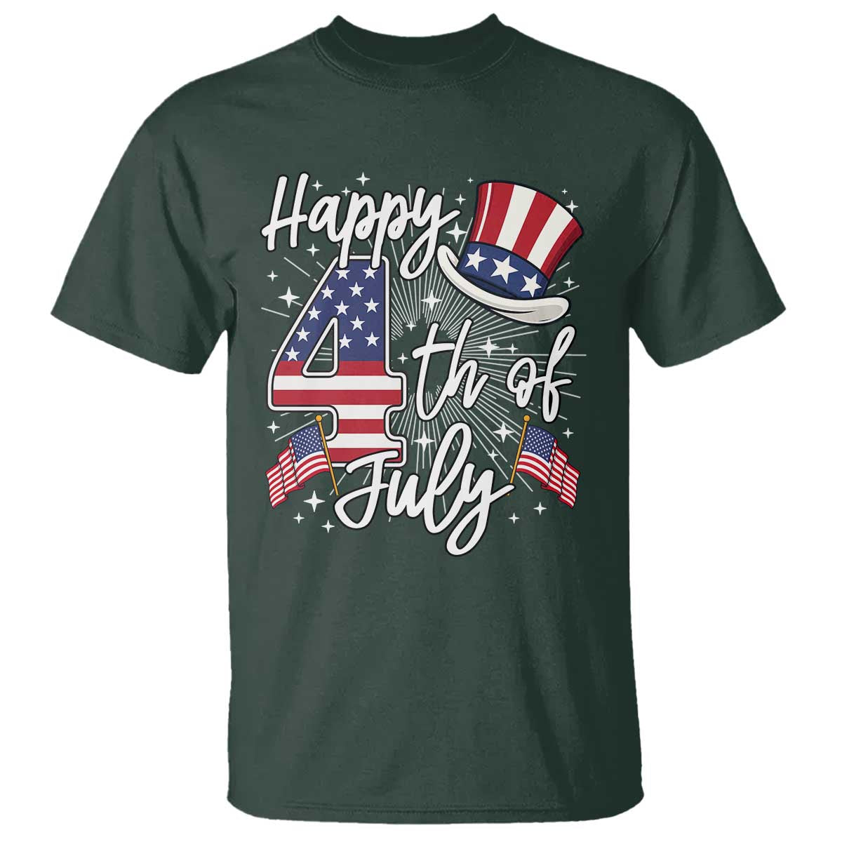 Happy 4th Of July T Shirt Patriotic American Flag USA TS10 Dark Forest Green Print Your Wear