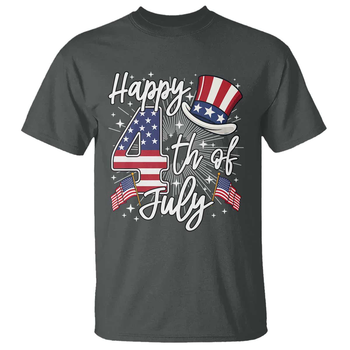 Happy 4th Of July T Shirt Patriotic American Flag USA TS10 Dark Heather Print Your Wear