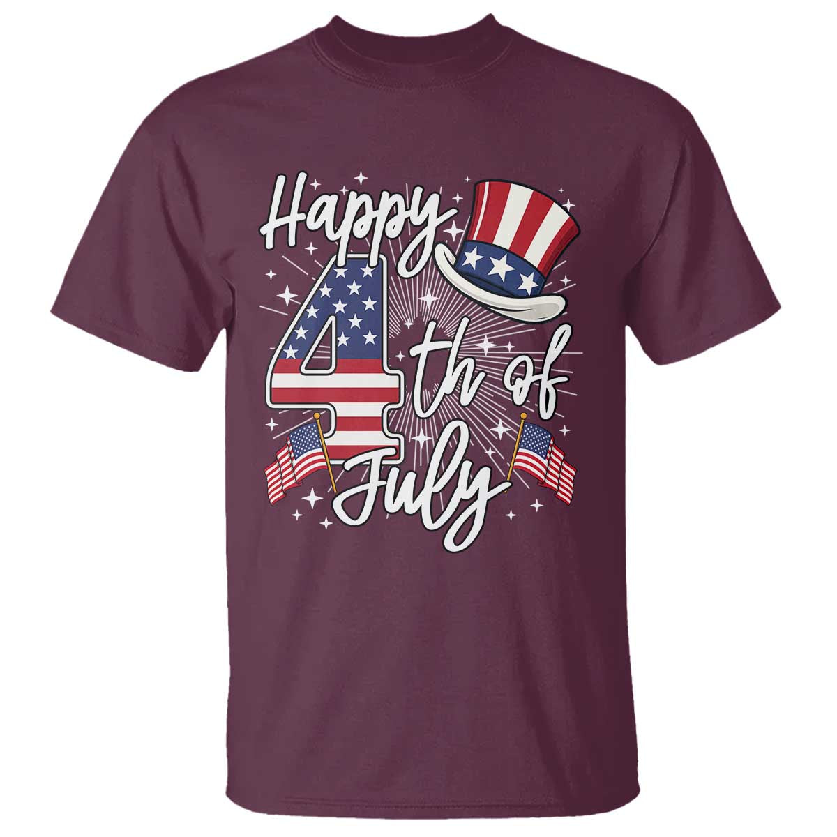 Happy 4th Of July T Shirt Patriotic American Flag USA TS10 Maroon Print Your Wear