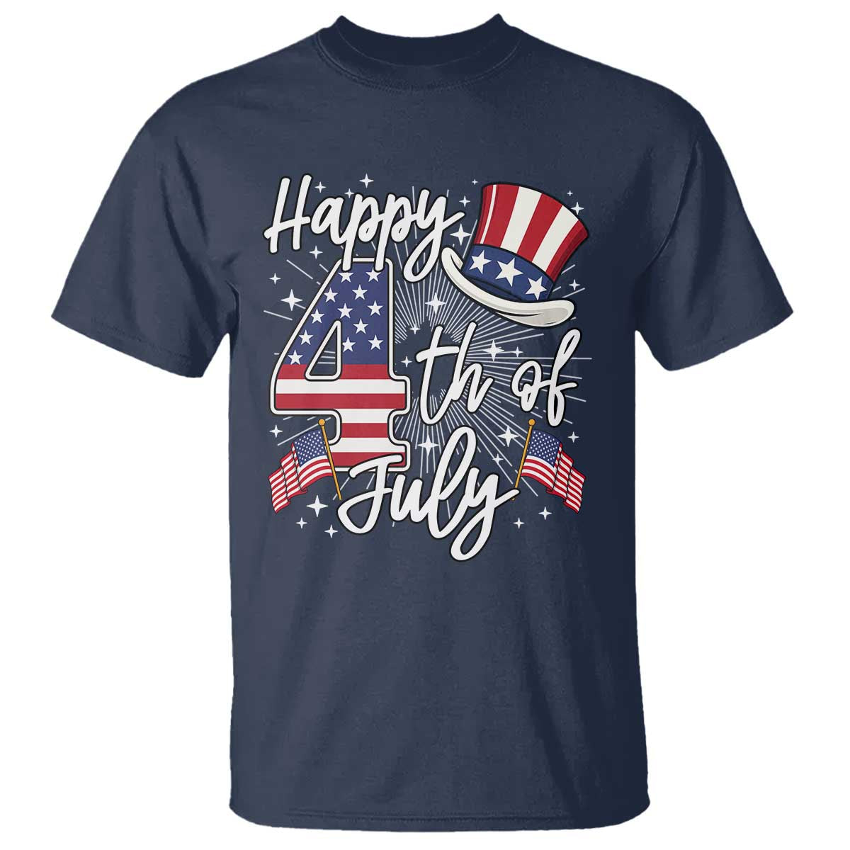 Happy 4th Of July T Shirt Patriotic American Flag USA TS10 Navy Print Your Wear