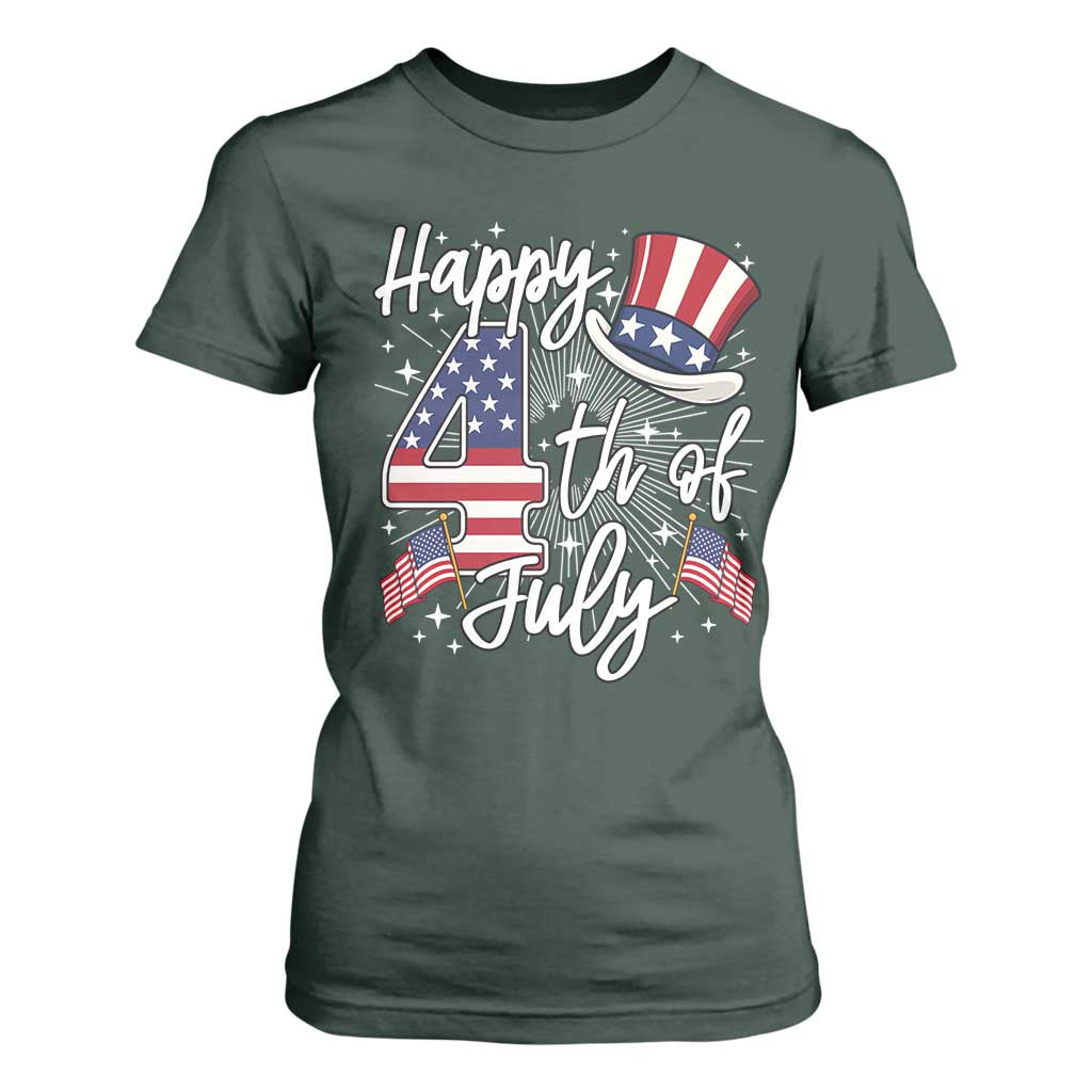 Happy 4th Of July T Shirt For Women Patriotic American Flag USA TS10 Dark Forest Green Print Your Wear