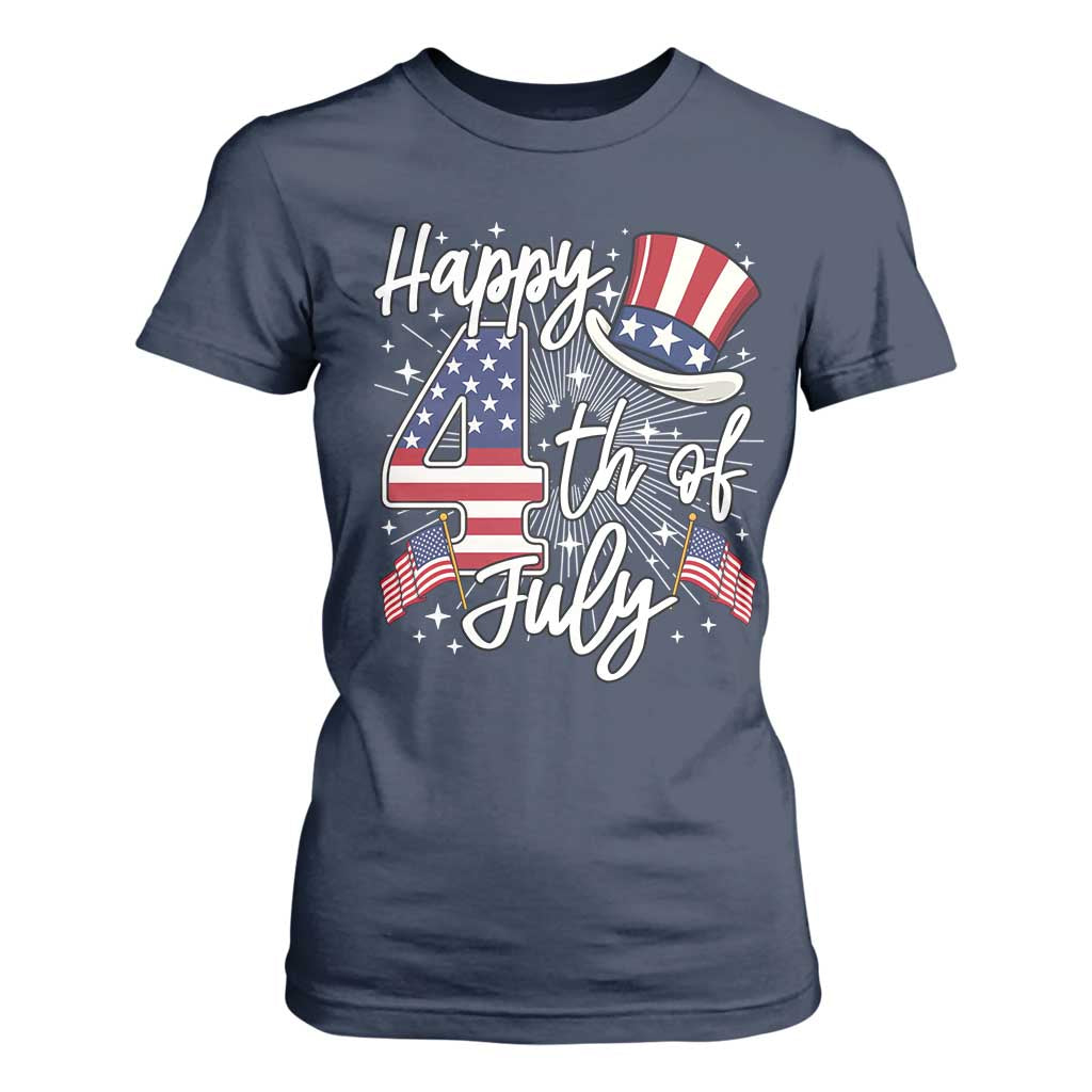 Happy 4th Of July T Shirt For Women Patriotic American Flag USA TS10 Navy Print Your Wear