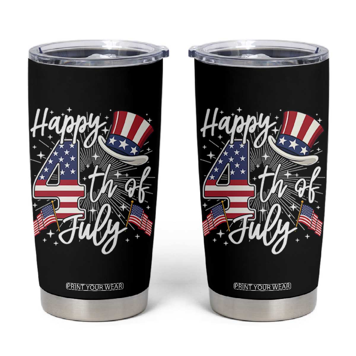 Happy 4th Of July Tumbler Cup Patriotic American Flag USA TS10 Black Print Your Wear