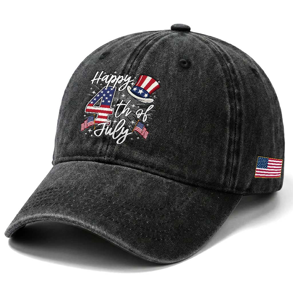 Happy 4th Of July Washed Cotton Baseball Cap Patriotic American Flag USA TS10 Print Your Wear