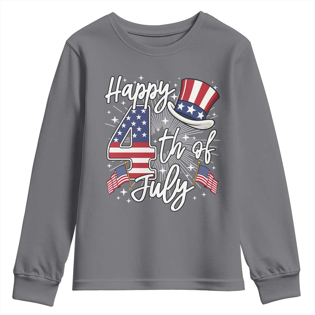 Happy 4th Of July Youth Sweatshirt Patriotic American Flag USA TS10 Charcoal Print Your Wear