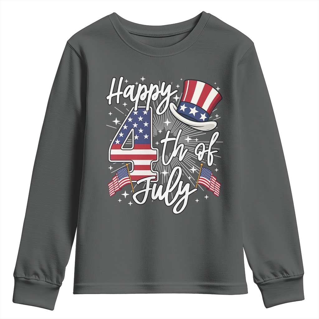 Happy 4th Of July Youth Sweatshirt Patriotic American Flag USA TS10 Dark Heather Print Your Wear