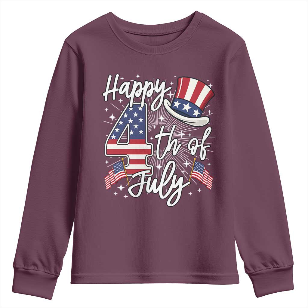 Happy 4th Of July Youth Sweatshirt Patriotic American Flag USA TS10 Maroon Print Your Wear