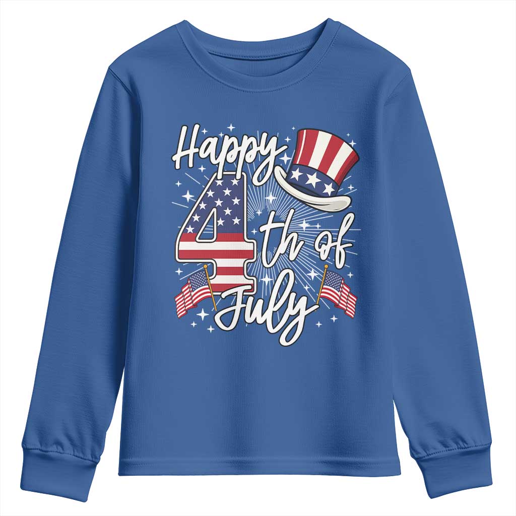 Happy 4th Of July Youth Sweatshirt Patriotic American Flag USA TS10 Royal Blue Print Your Wear