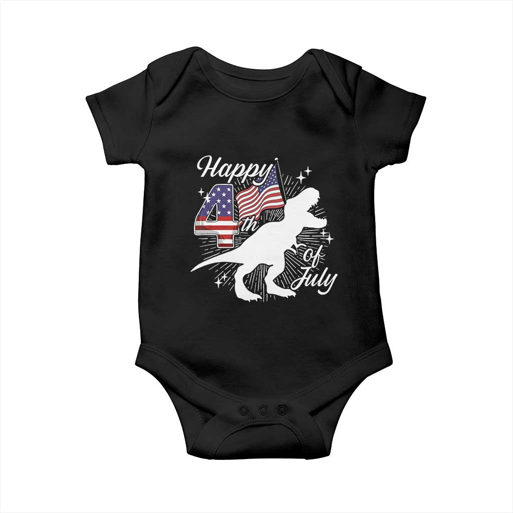 Dinosaur Happy 4th of July Baby Onesie Patriotic American Flag USA TS10 Black Print Your Wear