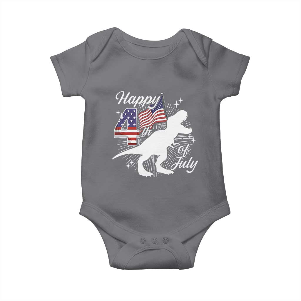 Dinosaur Happy 4th of July Baby Onesie Patriotic American Flag USA TS10 Charcoal Print Your Wear