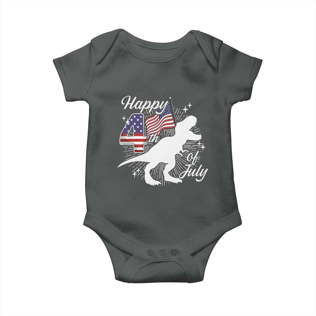 Dinosaur Happy 4th of July Baby Onesie Patriotic American Flag USA TS10 Dark Heather Print Your Wear