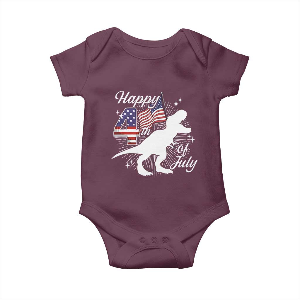 Dinosaur Happy 4th of July Baby Onesie Patriotic American Flag USA TS10 Maroon Print Your Wear