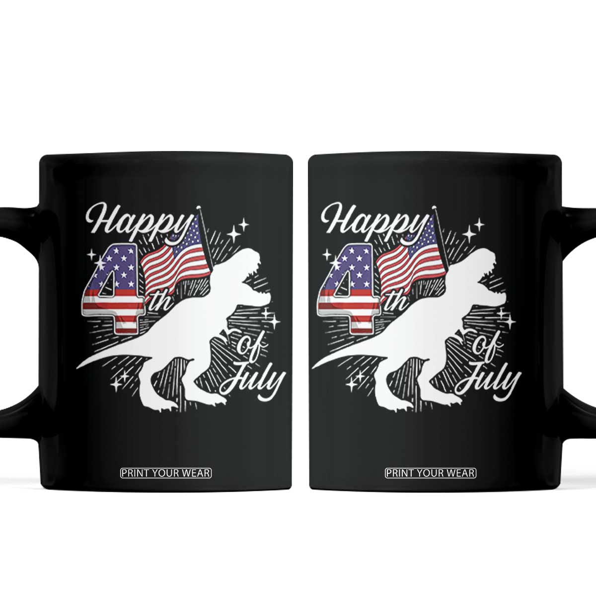 Dinosaur Happy 4th of July Coffee Mug Patriotic American Flag USA TS10 Black Print Your Wear