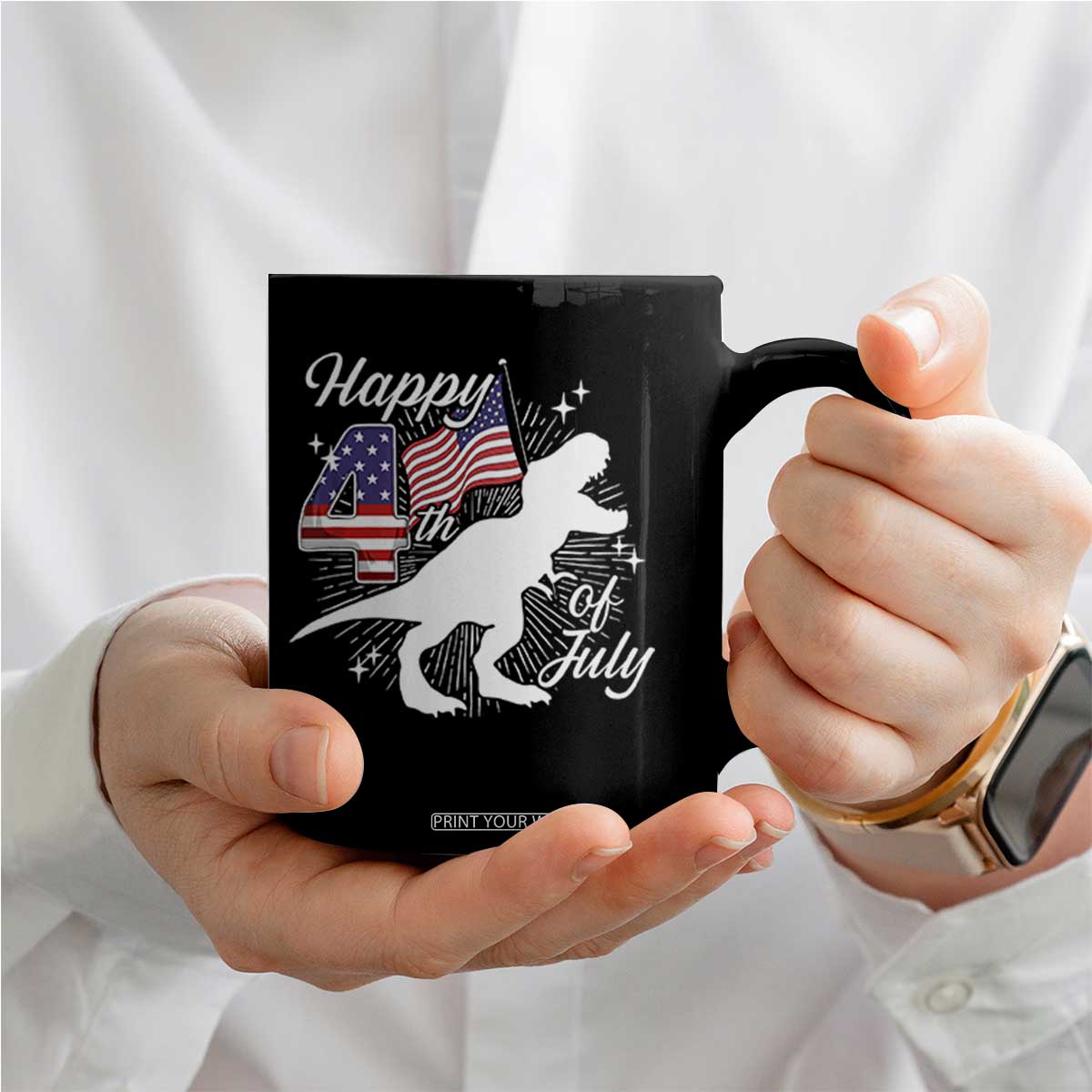 Dinosaur Happy 4th of July Coffee Mug Patriotic American Flag USA TS10 Print Your Wear