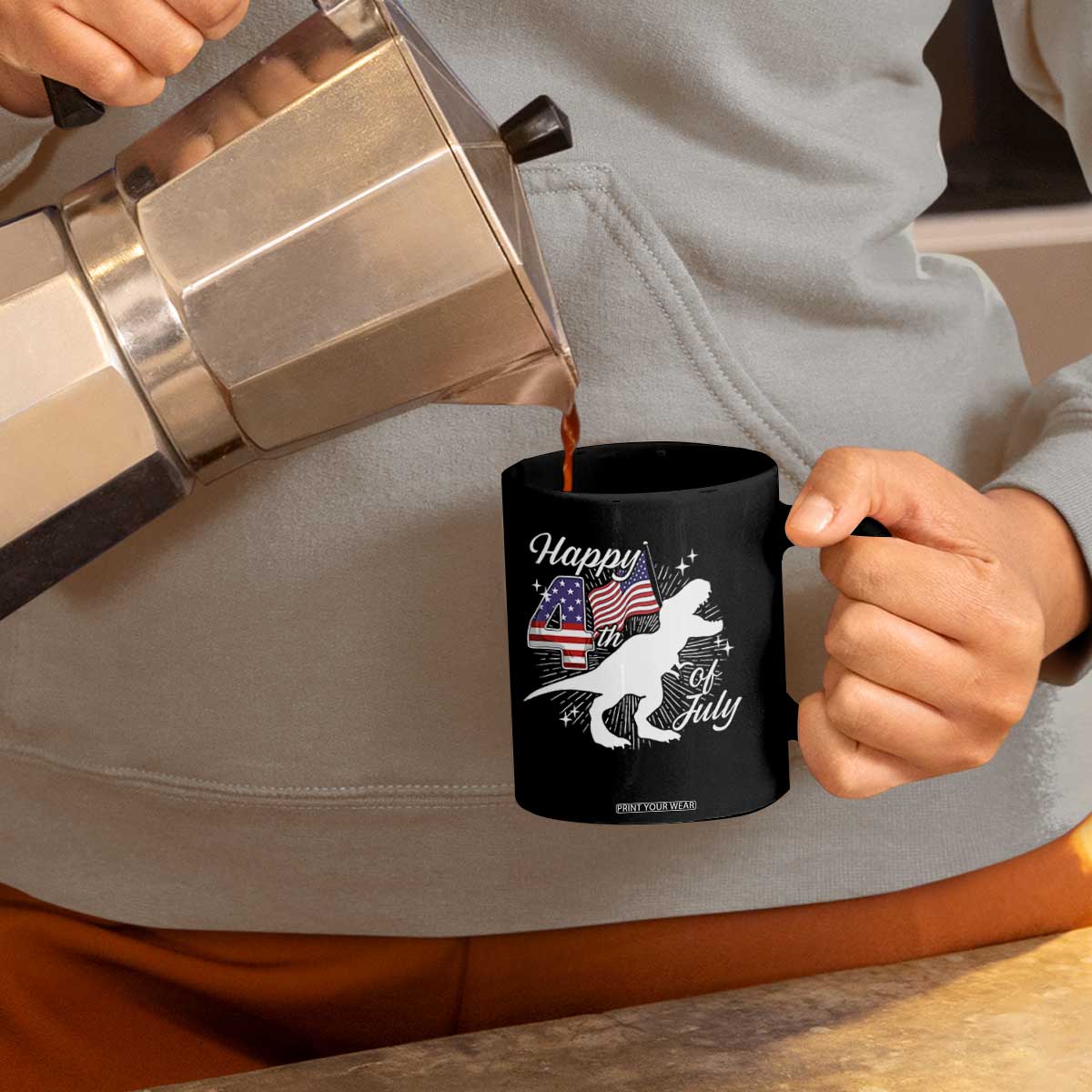 Dinosaur Happy 4th of July Coffee Mug Patriotic American Flag USA TS10 Print Your Wear