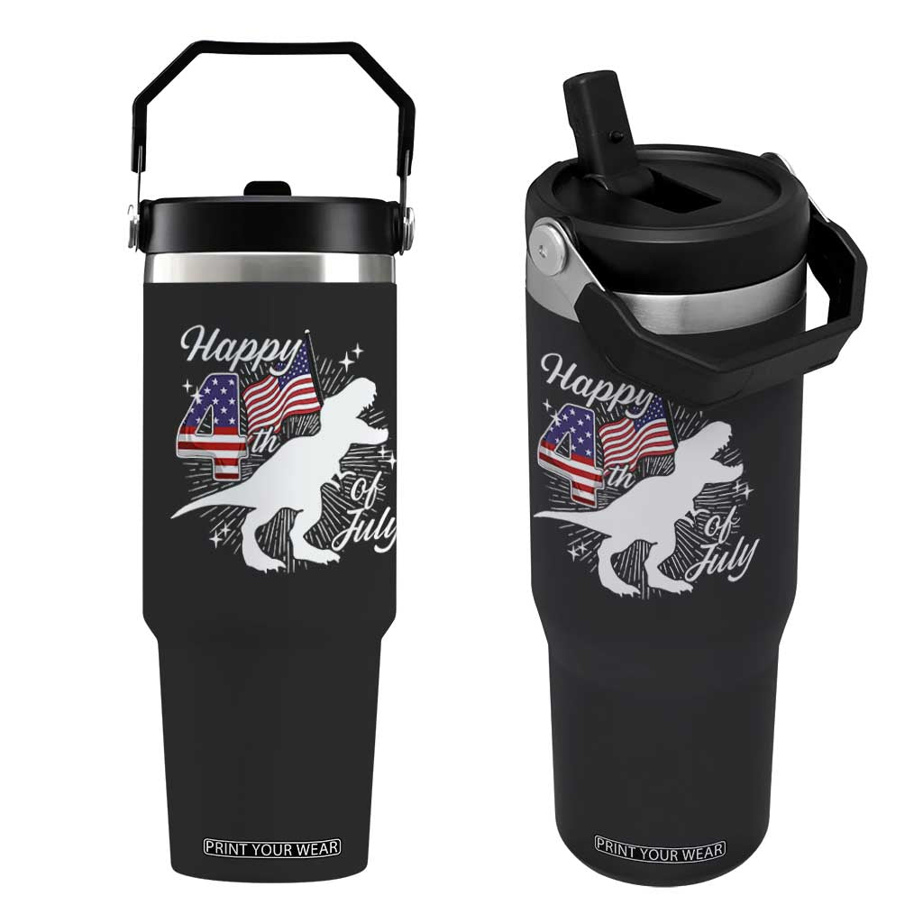 Dinosaur Happy 4th of July Flip Straw Tumbler Patriotic American Flag USA TS10 One Size: 30 oz Black Print Your Wear