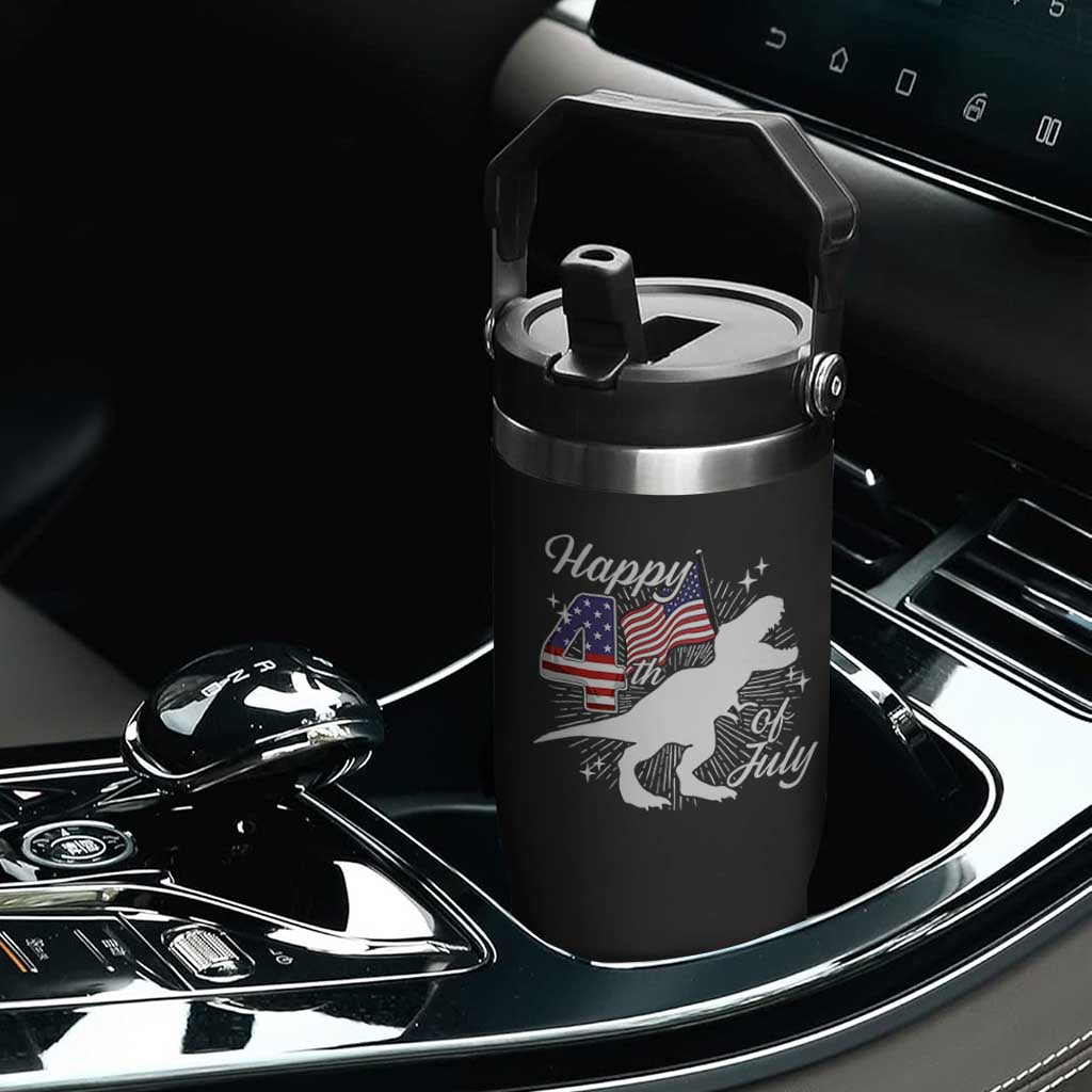 Dinosaur Happy 4th of July Flip Straw Tumbler Patriotic American Flag USA TS10 Print Your Wear