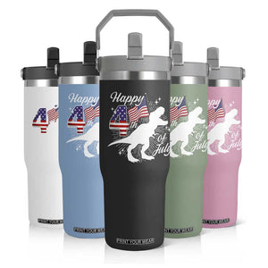 Dinosaur Happy 4th of July Flip Straw Tumbler Patriotic American Flag USA TS10 Print Your Wear