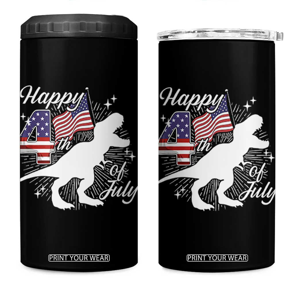 Dinosaur Happy 4th of July 4 in 1 Can Cooler Tumbler Patriotic American Flag USA TS10 One Size: 16 oz Black Print Your Wear