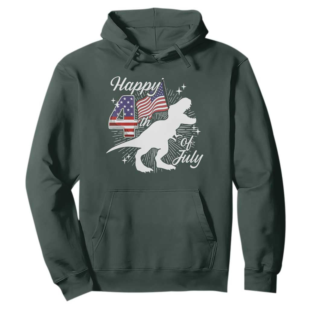 Dinosaur Happy 4th of July Hoodie Patriotic American Flag USA TS10 Dark Forest Green Print Your Wear