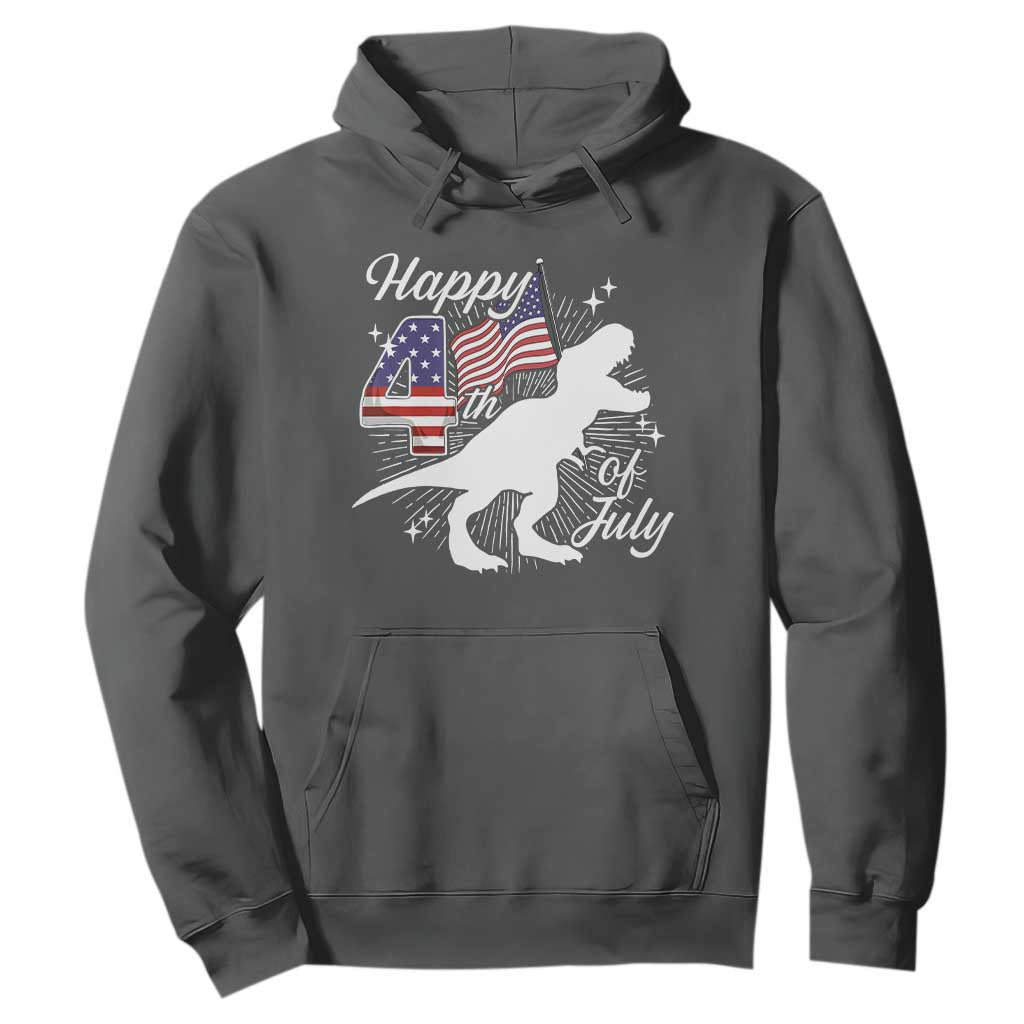 Dinosaur Happy 4th of July Hoodie Patriotic American Flag USA TS10 Dark Heather Print Your Wear