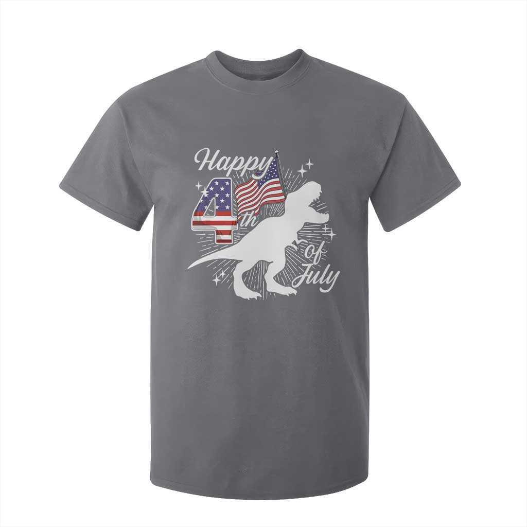 Dinosaur Happy 4th of July T Shirt For Kid Patriotic American Flag USA TS10 Charcoal Print Your Wear