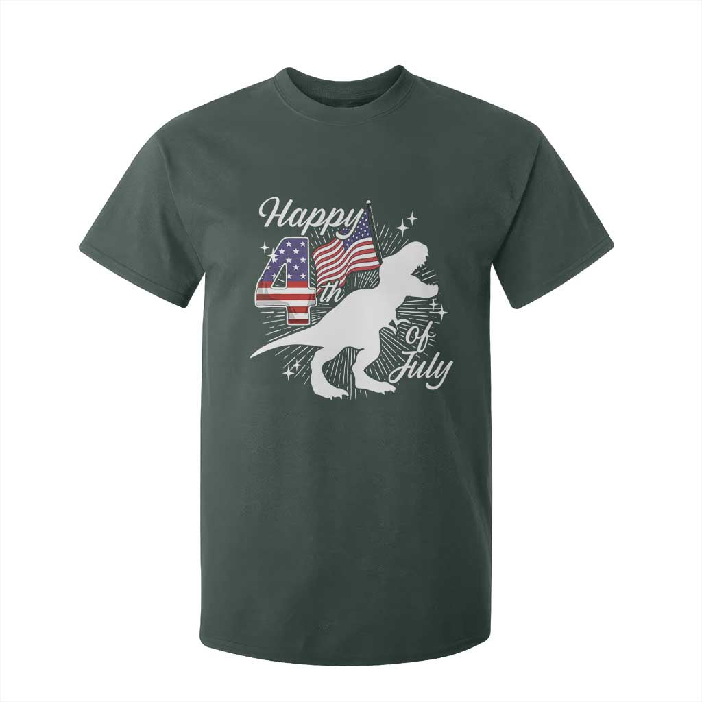 Dinosaur Happy 4th of July T Shirt For Kid Patriotic American Flag USA TS10 Dark Forest Green Print Your Wear