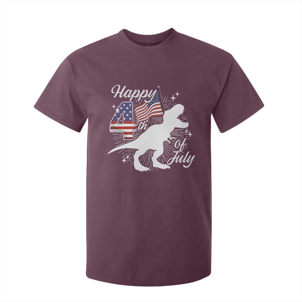 Dinosaur Happy 4th of July T Shirt For Kid Patriotic American Flag USA TS10 Maroon Print Your Wear