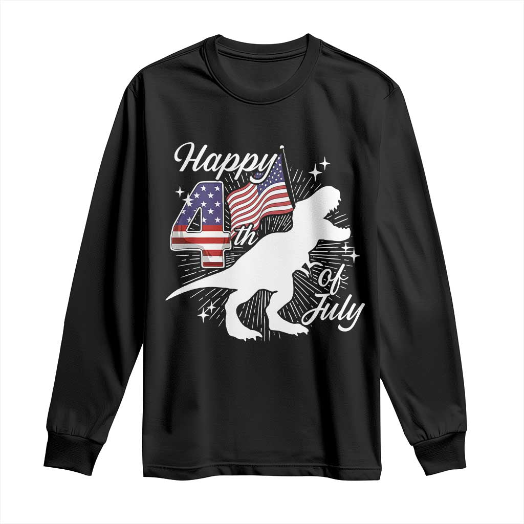 Dinosaur Happy 4th of July Long Sleeve Shirt Patriotic American Flag USA TS10 Black Print Your Wear