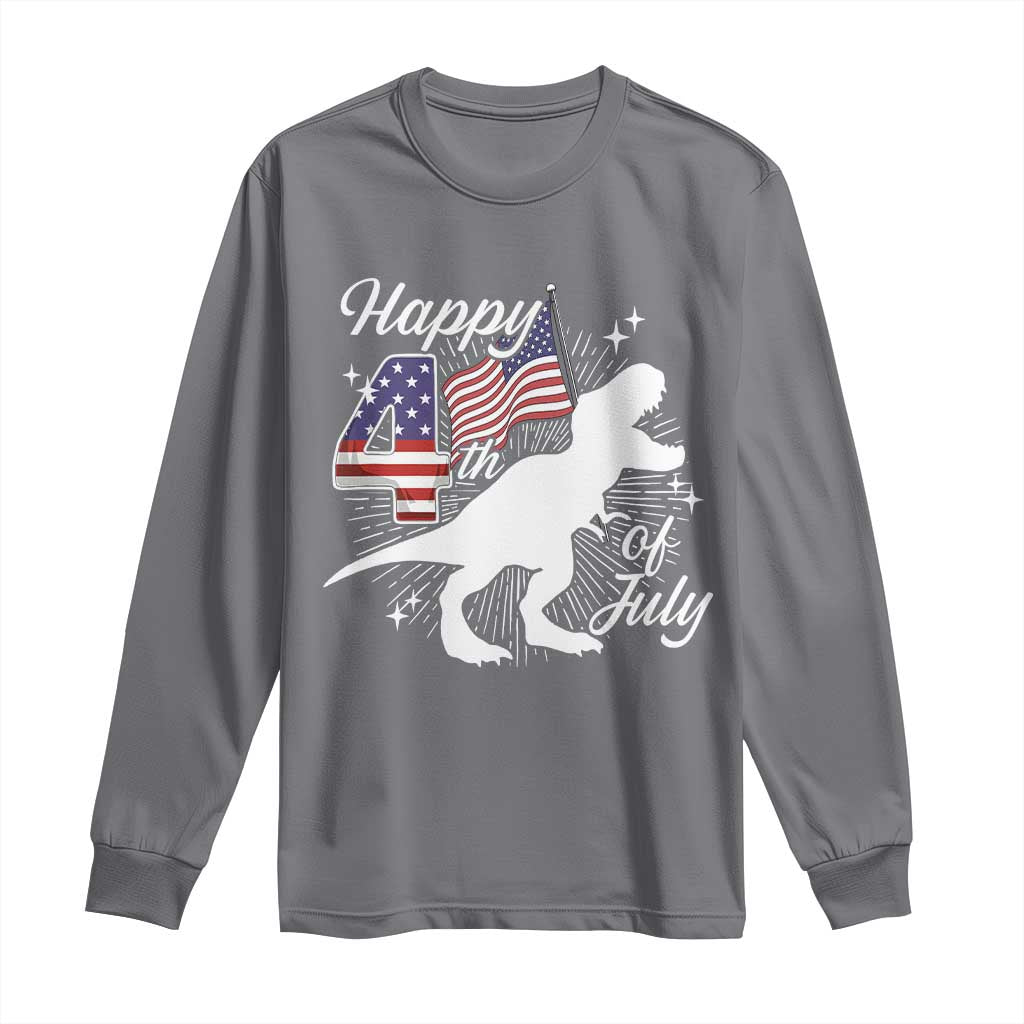 Dinosaur Happy 4th of July Long Sleeve Shirt Patriotic American Flag USA TS10 Charcoal Print Your Wear
