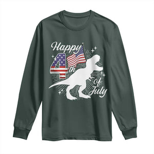 Dinosaur Happy 4th of July Long Sleeve Shirt Patriotic American Flag USA TS10 Dark Forest Green Print Your Wear
