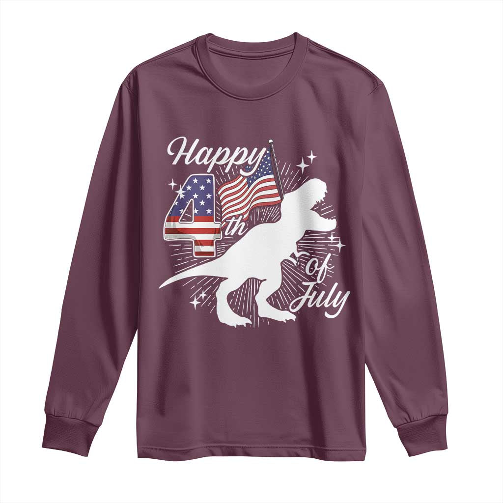 Dinosaur Happy 4th of July Long Sleeve Shirt Patriotic American Flag USA TS10 Maroon Print Your Wear