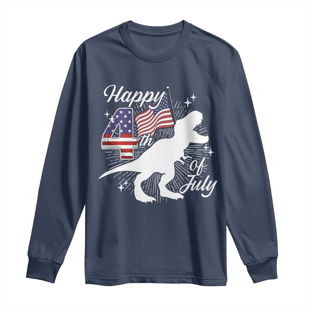 Dinosaur Happy 4th of July Long Sleeve Shirt Patriotic American Flag USA TS10 Navy Print Your Wear