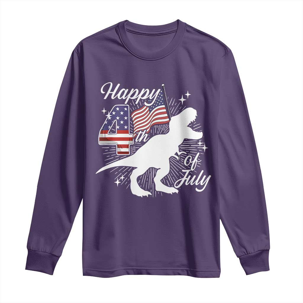 Dinosaur Happy 4th of July Long Sleeve Shirt Patriotic American Flag USA TS10 Purple Print Your Wear
