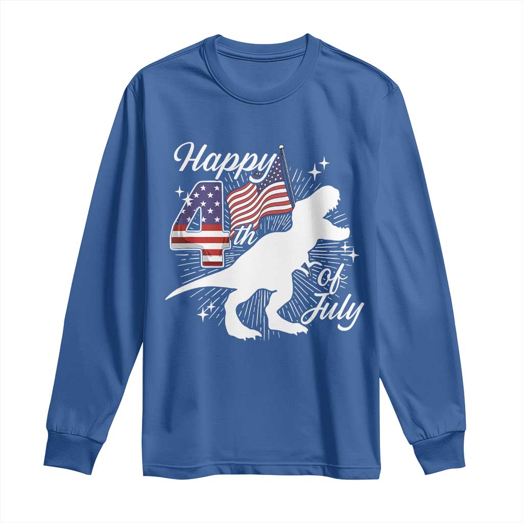 Dinosaur Happy 4th of July Long Sleeve Shirt Patriotic American Flag USA TS10 Royal Blue Print Your Wear