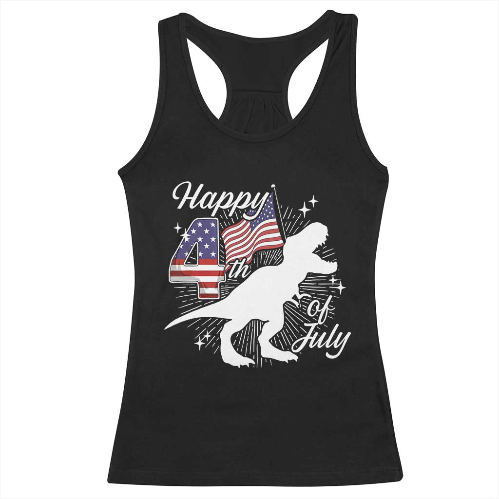 Dinosaur Happy 4th of July Racerback Tank Top Patriotic American Flag USA TS10 Black Print Your Wear