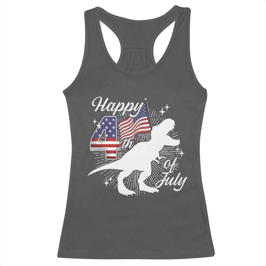 Dinosaur Happy 4th of July Racerback Tank Top Patriotic American Flag USA TS10 Dark Heather Print Your Wear