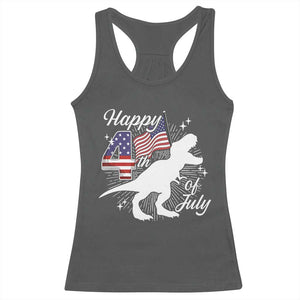 Dinosaur Happy 4th of July Racerback Tank Top Patriotic American Flag USA TS10 Dark Heather Print Your Wear