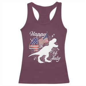 Dinosaur Happy 4th of July Racerback Tank Top Patriotic American Flag USA TS10 Maroon Print Your Wear