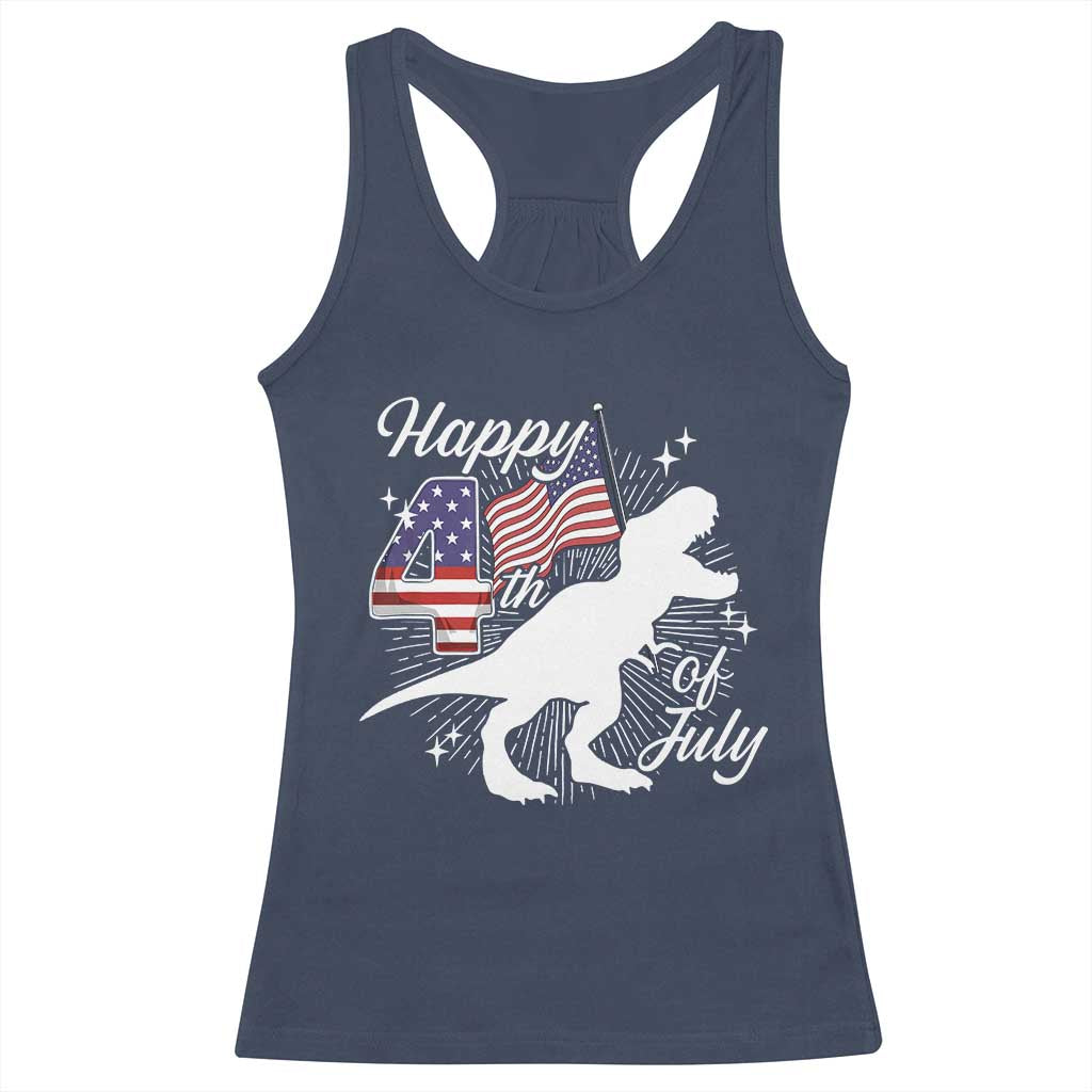 Dinosaur Happy 4th of July Racerback Tank Top Patriotic American Flag USA TS10 Navy Print Your Wear