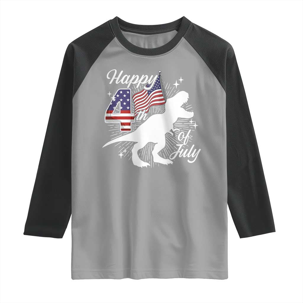 Dinosaur Happy 4th of July Raglan Shirt Patriotic American Flag USA TS10 Sport Gray Black Print Your Wear