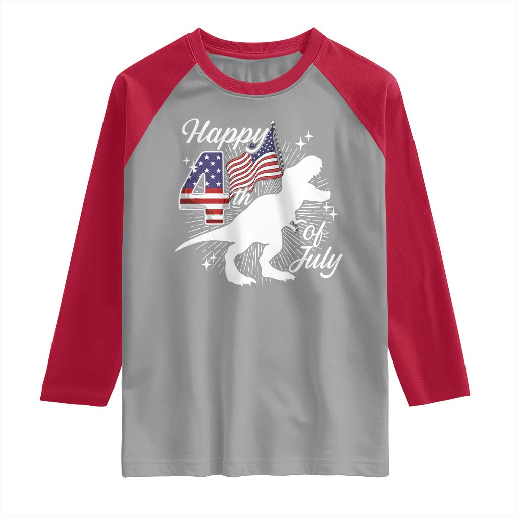 Dinosaur Happy 4th of July Raglan Shirt Patriotic American Flag USA TS10 Sport Gray Red Print Your Wear