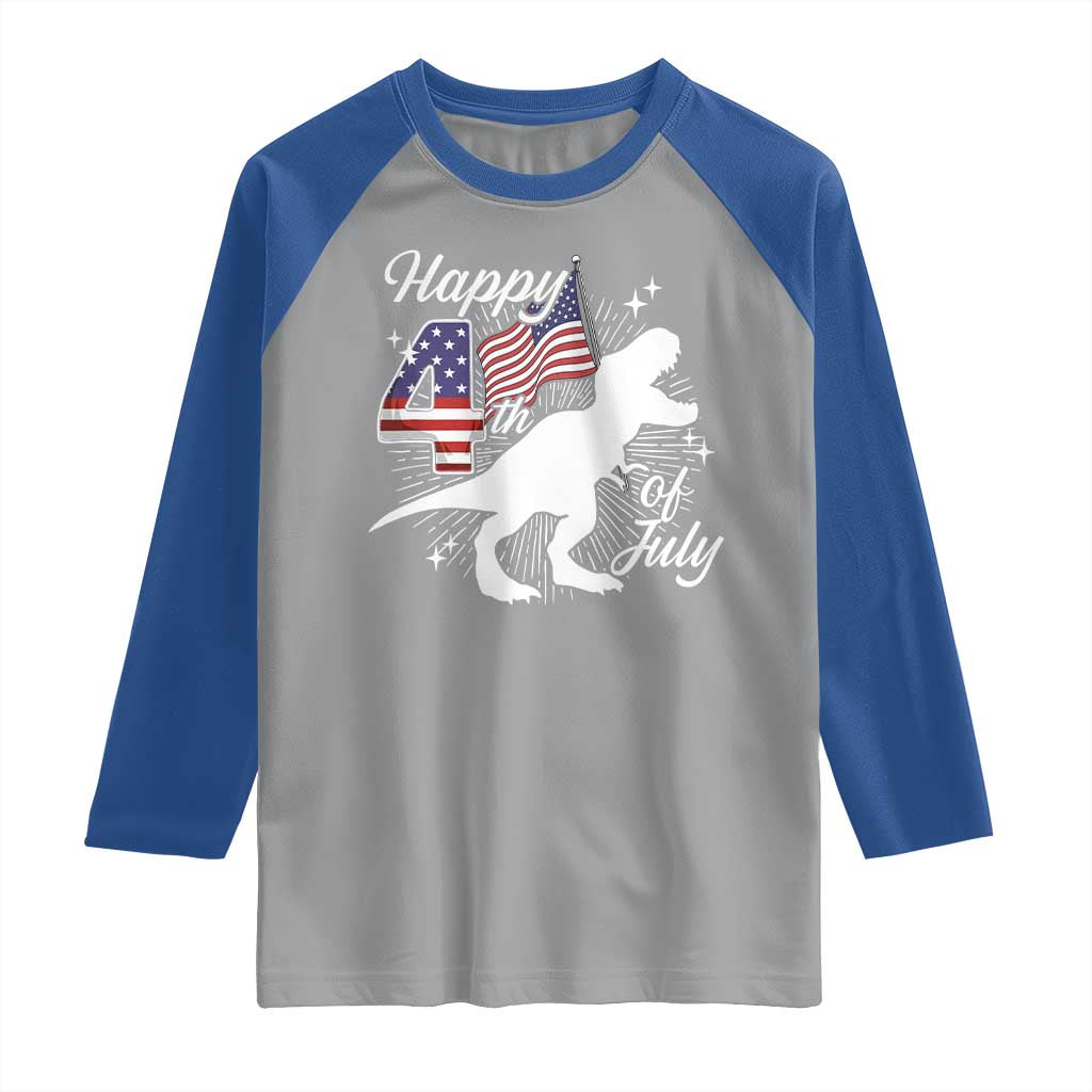Dinosaur Happy 4th of July Raglan Shirt Patriotic American Flag USA TS10 Sport Gray Royal Print Your Wear